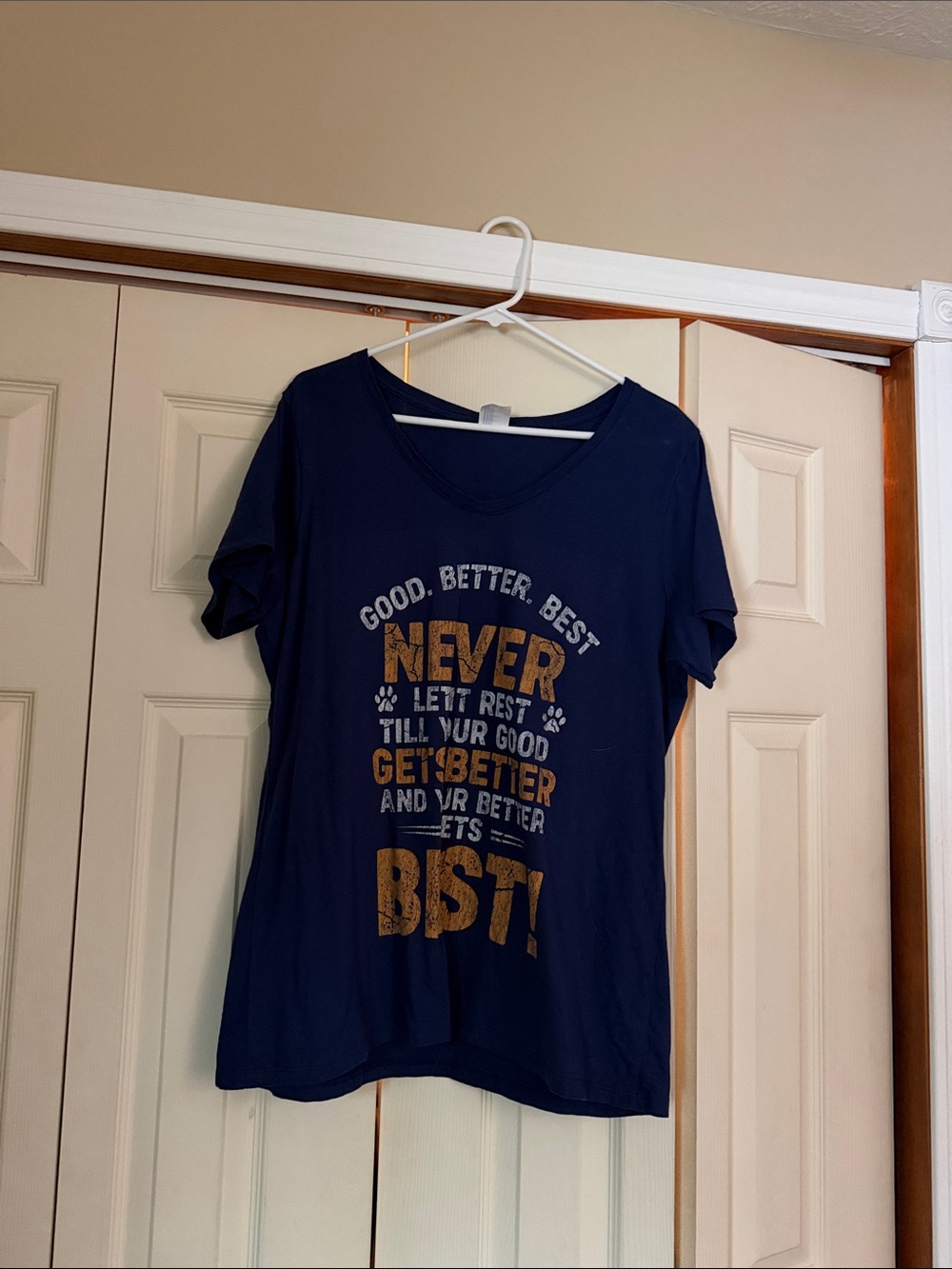 Port and Company Navy V-Neck Short Sleeve Graphic Tee with Gold Print